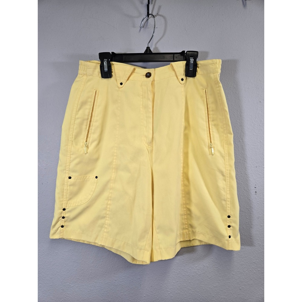 Jamie Sadock Golf Athletic High Rise Zip Pocket Bermuda Shorts Yellow Size 8 - Picture 2 of 9